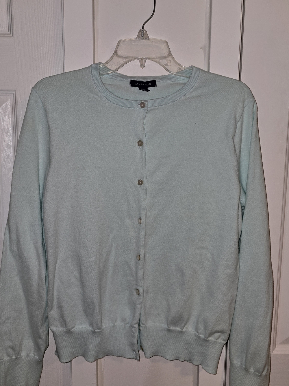 Lands' End Pale Blue Crewneck Button Cardigan